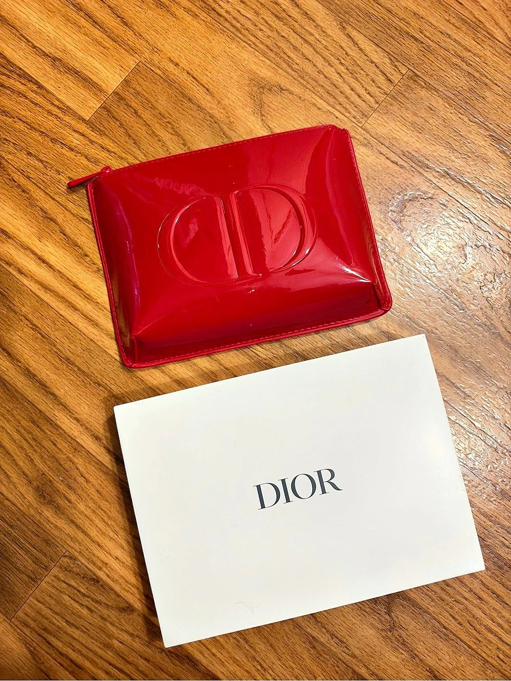 Dior Beauty Red Patent Embossed CD Logo Makeup Pouch CD Logo Makeup Pouch